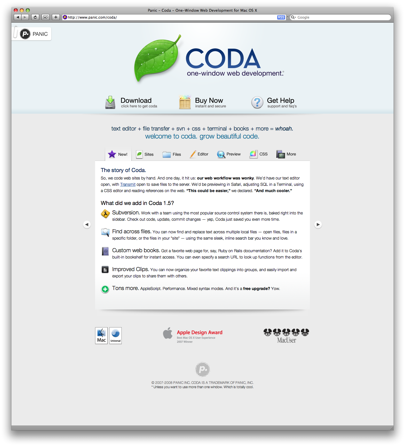 CODA web development editor